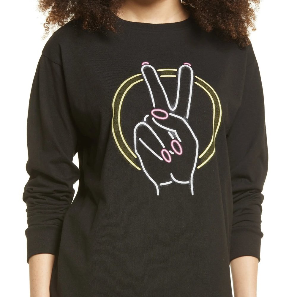 Bp. Women's The Time Is Now Graphic Long Sleeve Tee, Size Small - Black NWT 4611